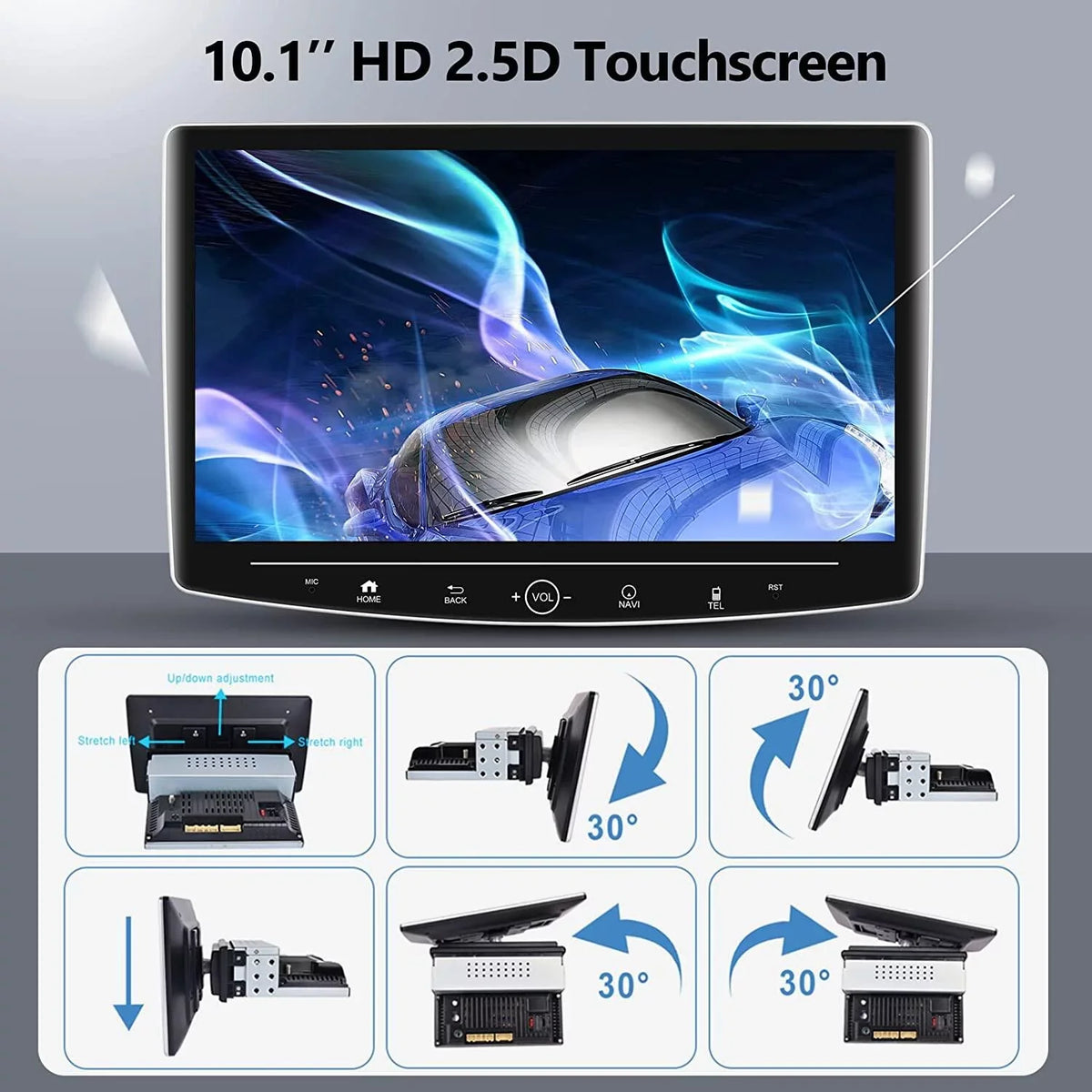 Podofo 2+32G Single 1 DIN 10.1'' Touch Monitor Car Stereo Radio Wireless Carplay Android Auto Android 11 HD Bluetooth USB Cable FM Audio WIFI GPS USB HIFI,with Microphone&Backup Camera