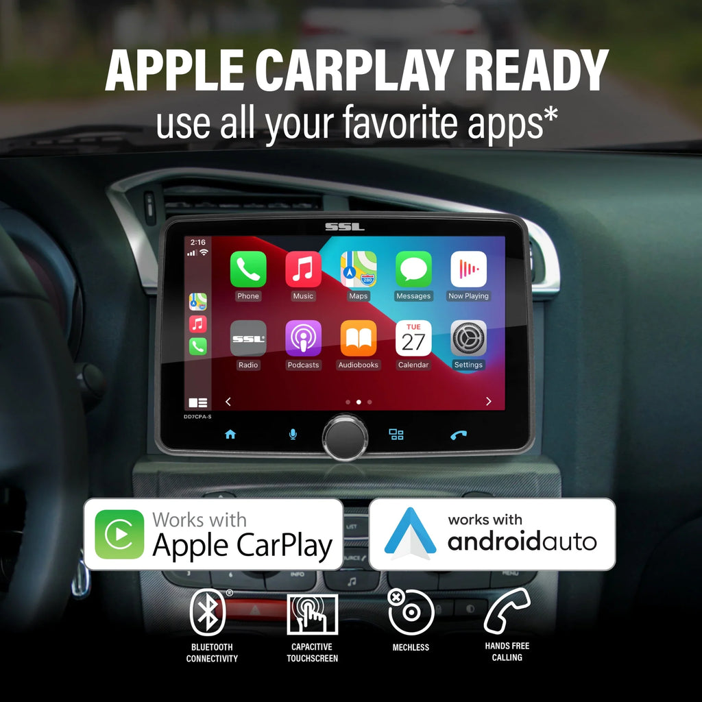 Sound Storm Laboratories DD7CPA-S Car Audio Stereo System - CarPlay, Android Auto, Single Din with 7 Inch Monitor Bluetooth Audio & Calling Head Unit, No CD Player, Radio Receiver