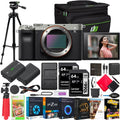 a7C Mirrorless Full Frame Camera Body ILCE7C/S Silver Bundle with Deco Gear Photography Case + Full Size Pro Tripod + Extra Battery, Dual Charger, Software Kit and Accessories
