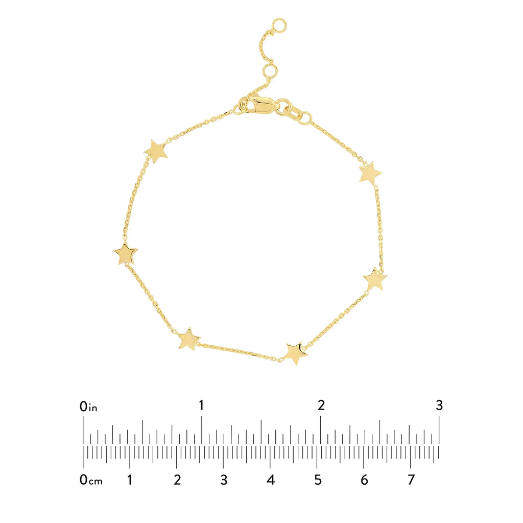 14K Yellow Gold 7.25" Adj. 6 Star Stationed Bracelet - Women