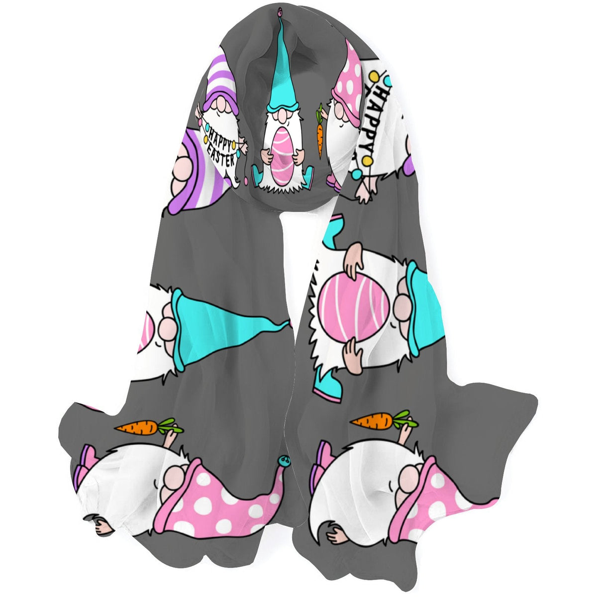 FREEAMG Easter Gnomes Silk Long Scarf for Women Large Oblong Monitor Shawls Wraps Neck Headscarf Hair Wraps Gift Packed