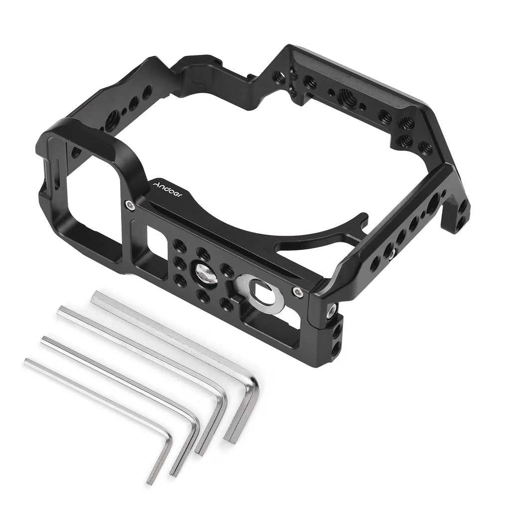 Andoer Cage Aluminum Alloy Video Cage with Cold Shoe Mounts Numerous 14 Inch Screw Holes Replacement for A7IV/ A7M4/ A1/ A7R4/ A7S3