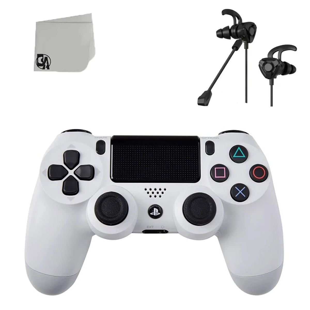 PS4 DualShock Wireless Controller Bundle - White - With Earbuds Like New with BOLT AXTION