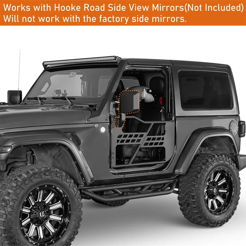 Hooke Road Fit 2018-2023 Jeep Wrangler JL 2-Door Steel Tubular Half Door Guards Frame Black