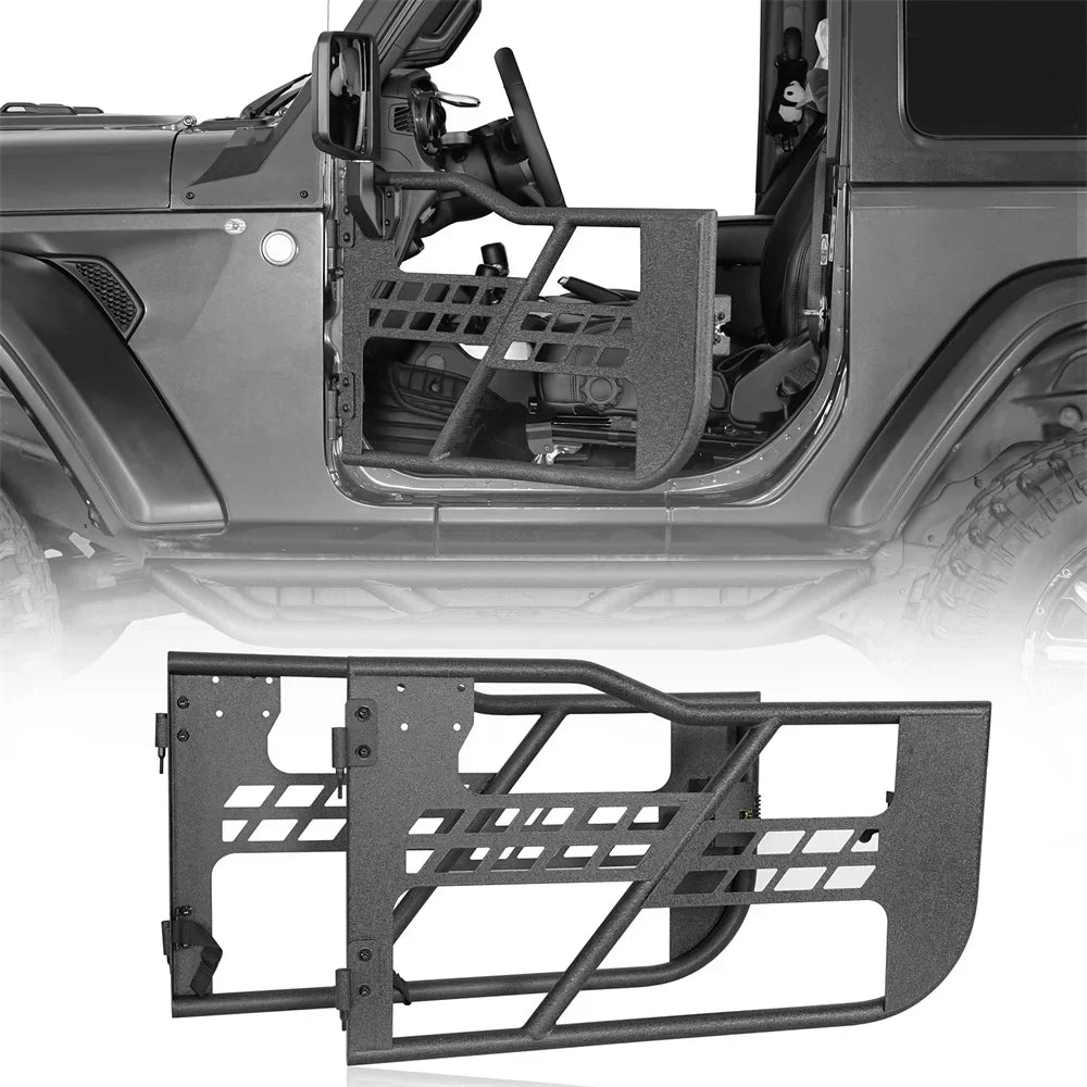 Hooke Road Fit 2018-2023 Jeep Wrangler JL 2-Door Steel Tubular Half Door Guards Frame Black