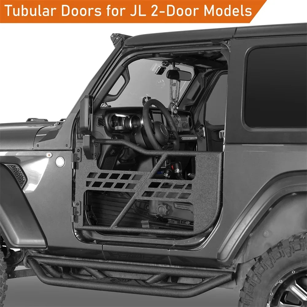 Hooke Road Fit 2018-2023 Jeep Wrangler JL 2-Door Steel Tubular Half Door Guards Frame Black