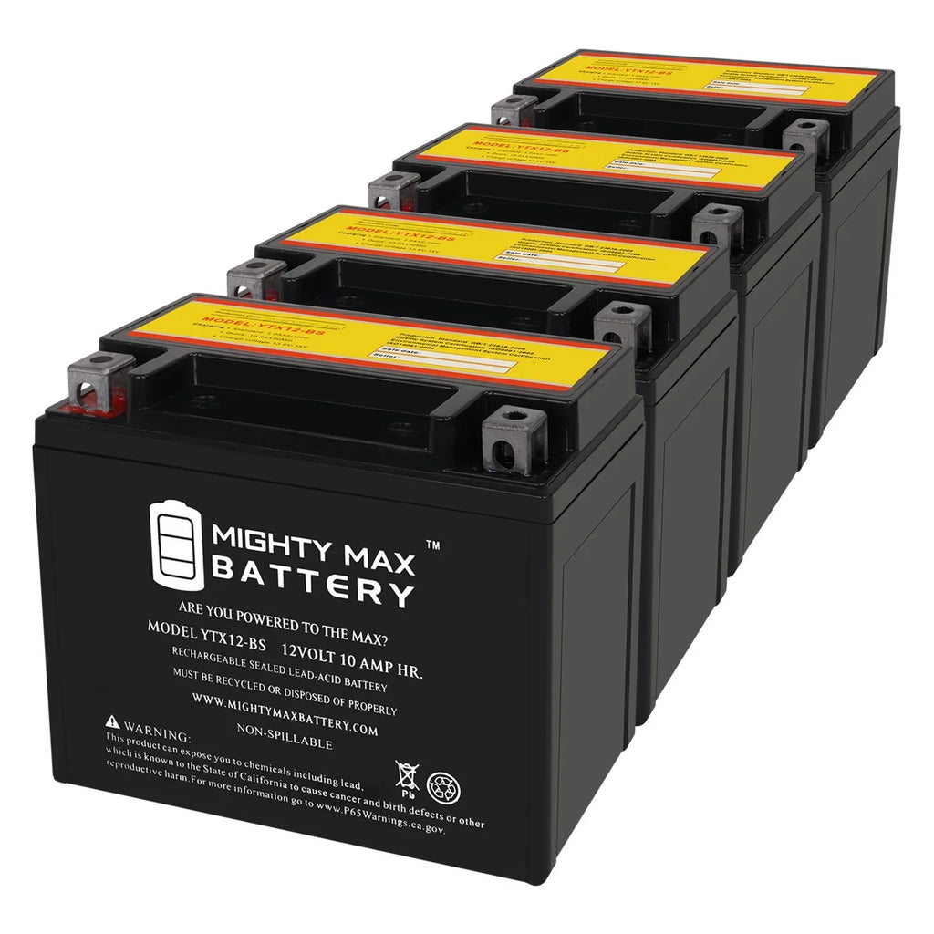 YTX12-BS 12V 10Ah Replacement Battery compatible with Suzuki GSX-R1000, Z 01-04 - 4 Pack