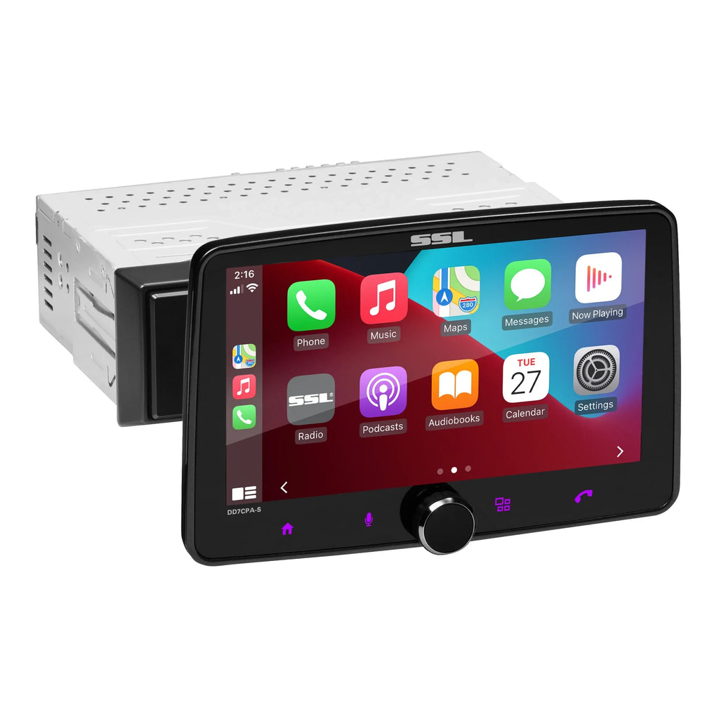 Sound Storm Laboratories DD7CPA-S Car Audio Stereo System - CarPlay, Android Auto, Single Din with 7 Inch Monitor Bluetooth Audio & Calling Head Unit, No CD Player, Radio Receiver