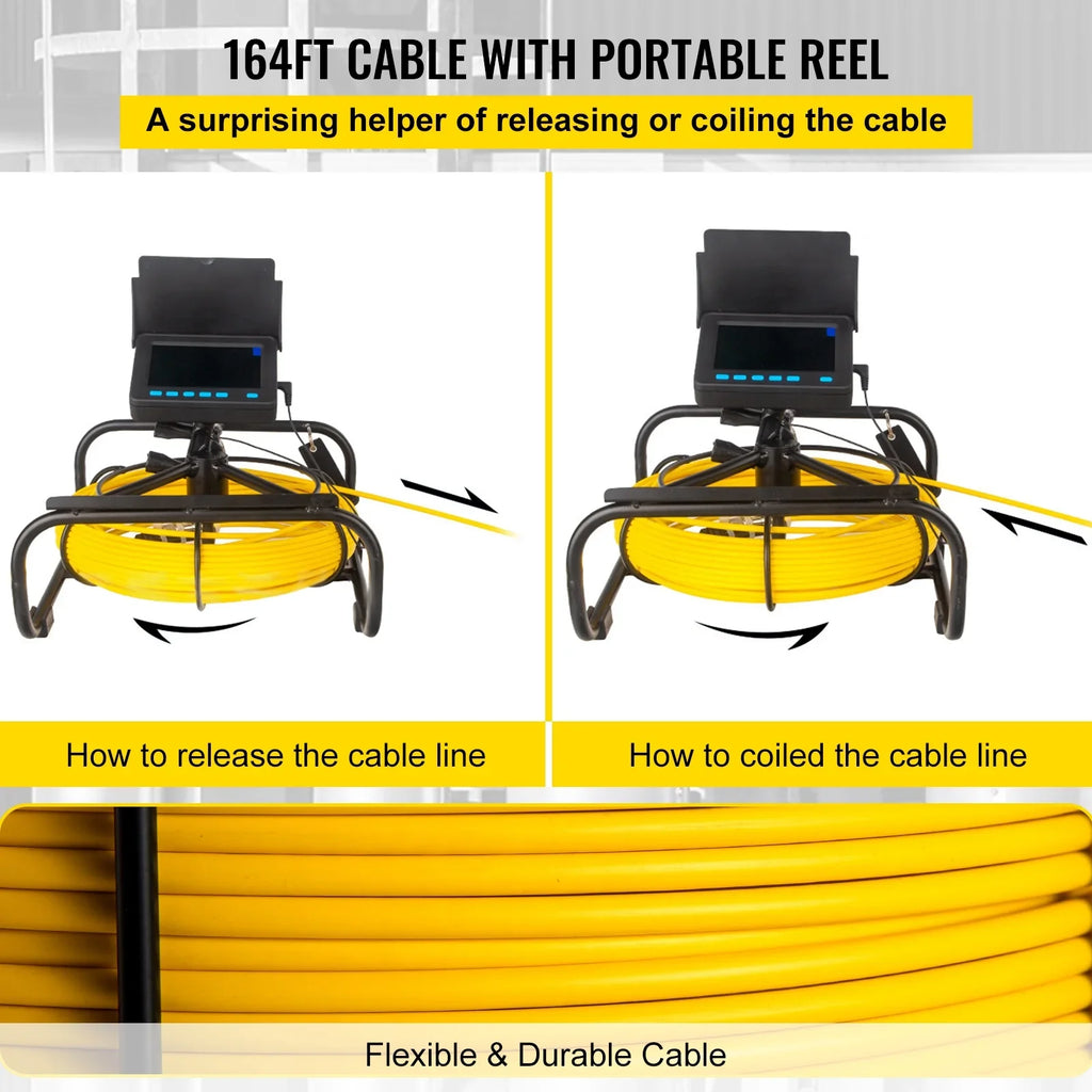 SKYSHALO Sewer Camera 164FT Cable Channel Inspection Camera 4.3 Inch TFT LCD Monitor Tube Camera Display Liquid IP68 Duct Inspection Camera with 6PCS LEDs 8500MAH Lithium Battery, DVR Function