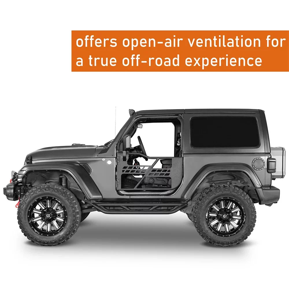 Hooke Road Fit 2018-2023 Jeep Wrangler JL 2-Door Steel Tubular Half Door Guards Frame Black
