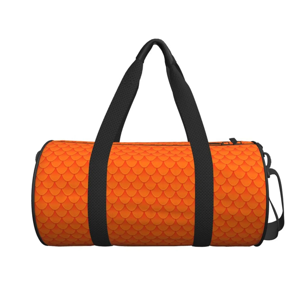 Coaee Orange Scales Large Capacity Travel Luggage Bag Cylinder Gym Bag Fluid Sports Bag with Pocket and Compartment