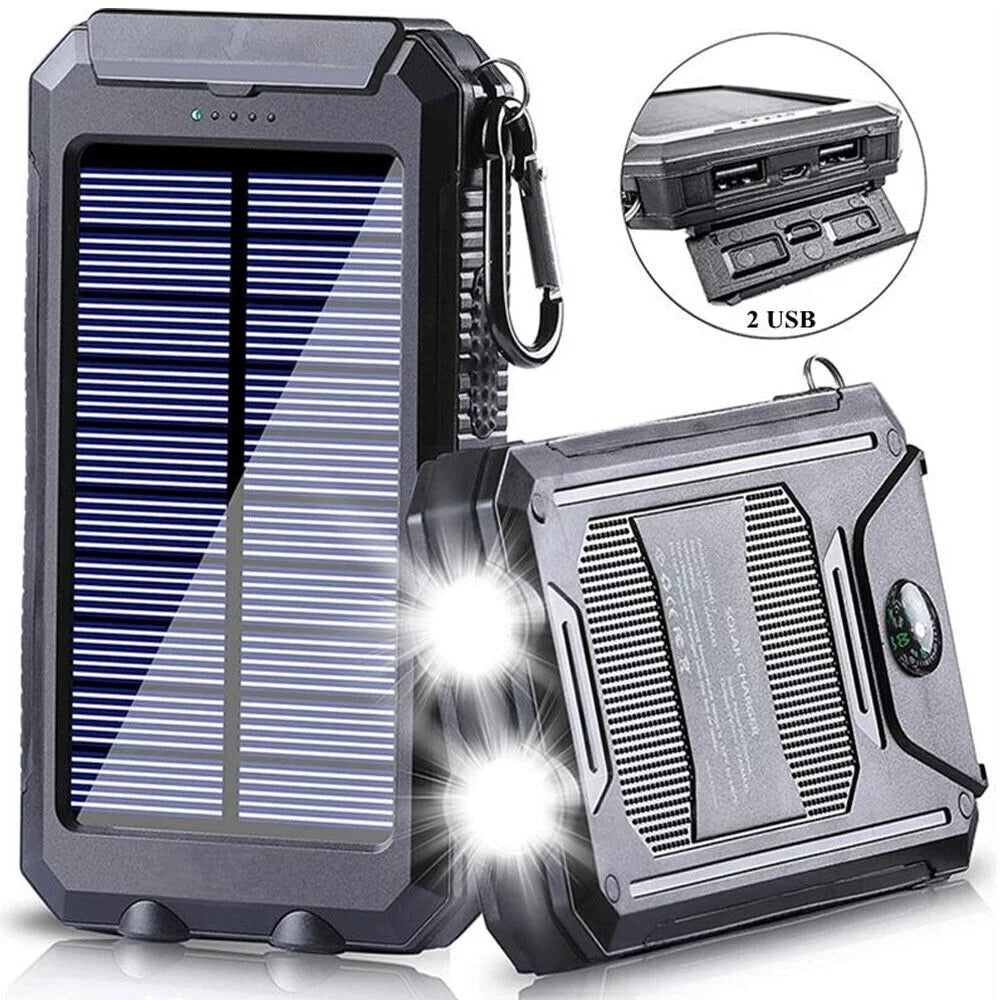 Super 90000000mAh USB Portable Charger Solar Power Bank For Cell Phone Black US