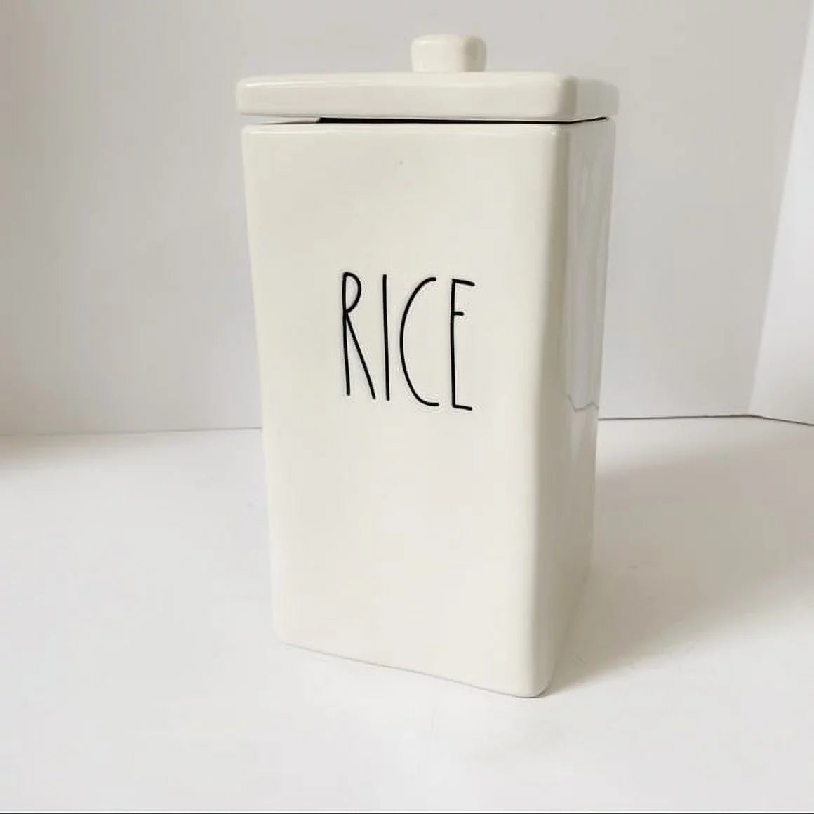 Rae Dunn Ceramic Canister RICE LL Letter Ceramic Square Canister with Lid