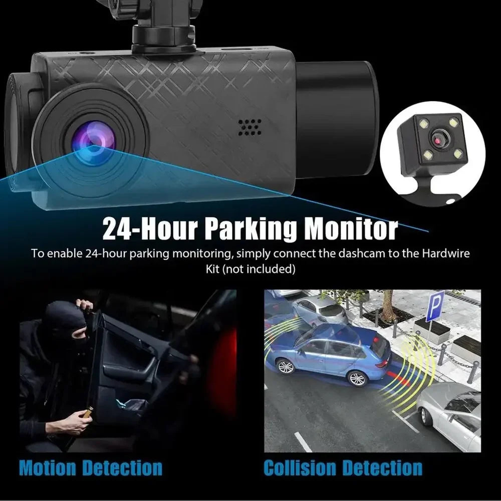 Pinnaco Dash Camera 3 Cameras Rearview Mirror Video Recorder Multi-Language Auto Safety Driving