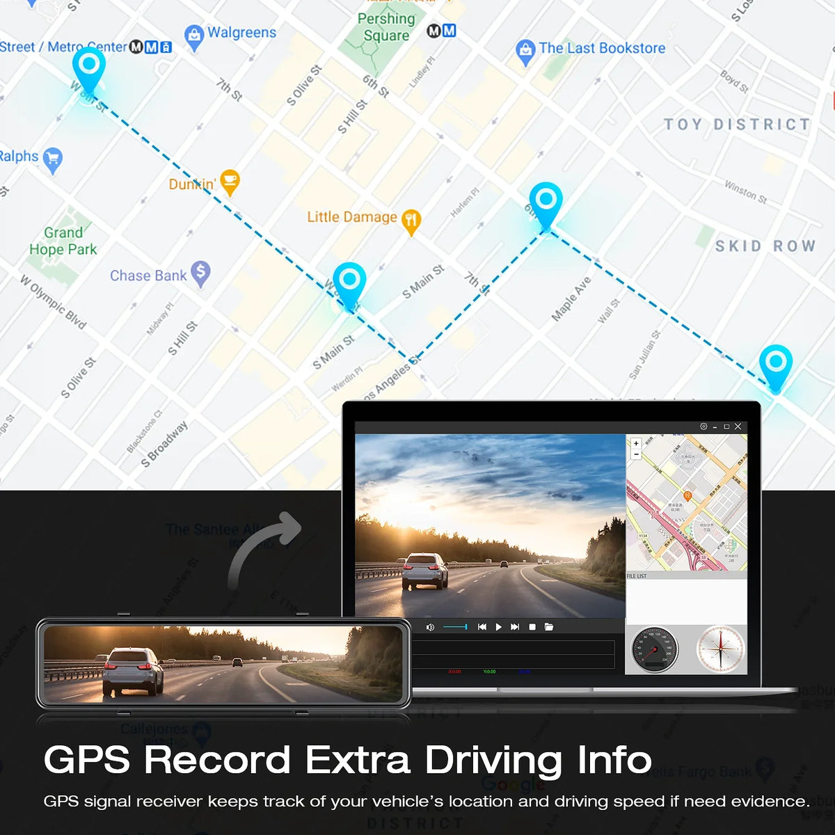 TOGUARD Rear View Mirror Camera, 12" Touch Monitor 4K+1080P Front and Rear Dash Cam, Parking Assist, Parking Monitoring, GPS