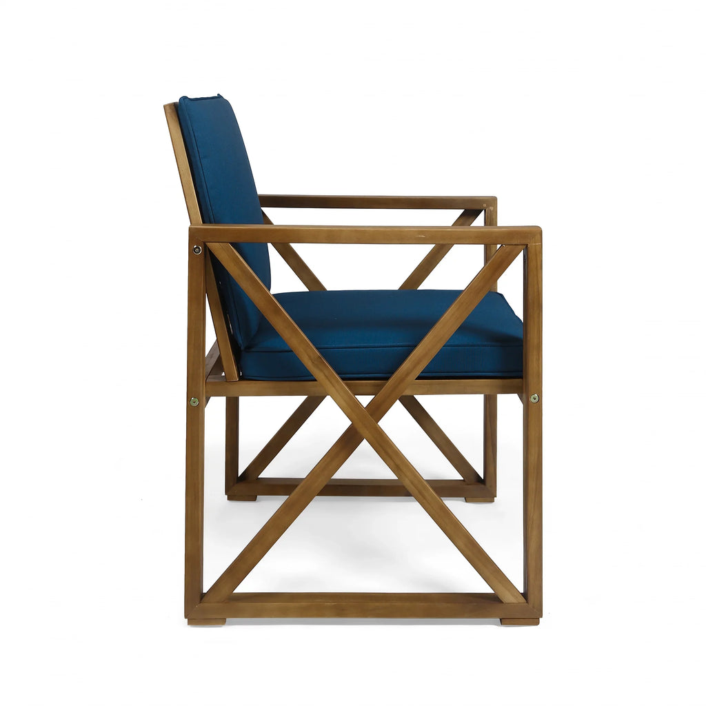 GDF Studio Arcadia Outdoor Acacia Wood 4 Seater Chat Set with Cushions, Brown and Dark Teal