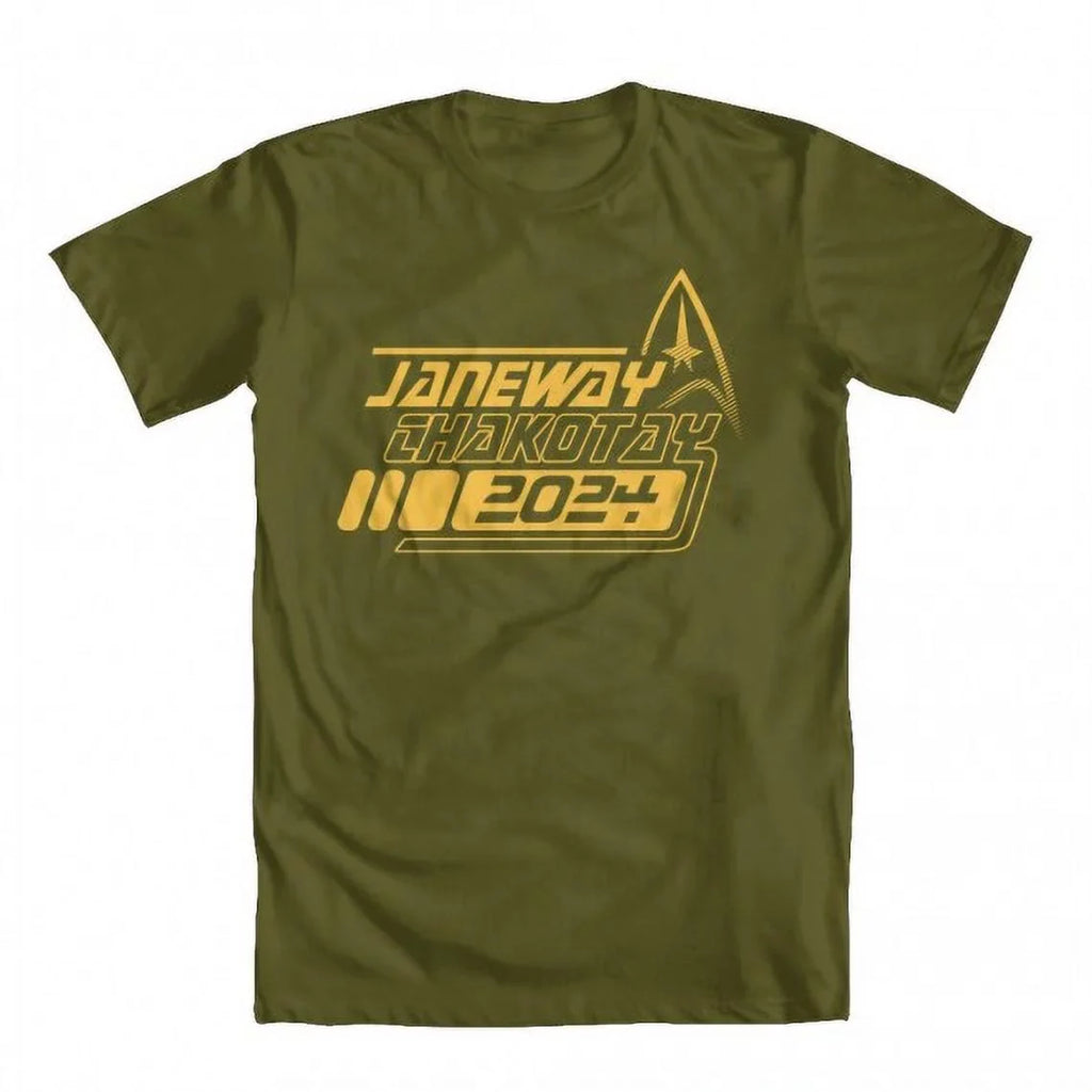 GEEK TEEZ Janeway Chakotay 2024 Original Artwork Inspired by Star Trek Men's T-shirt Military Green Large
