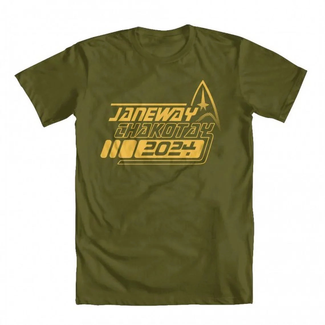 GEEK TEEZ Janeway Chakotay 2024 Original Artwork Inspired by Star Trek Men's T-shirt Military Green Large