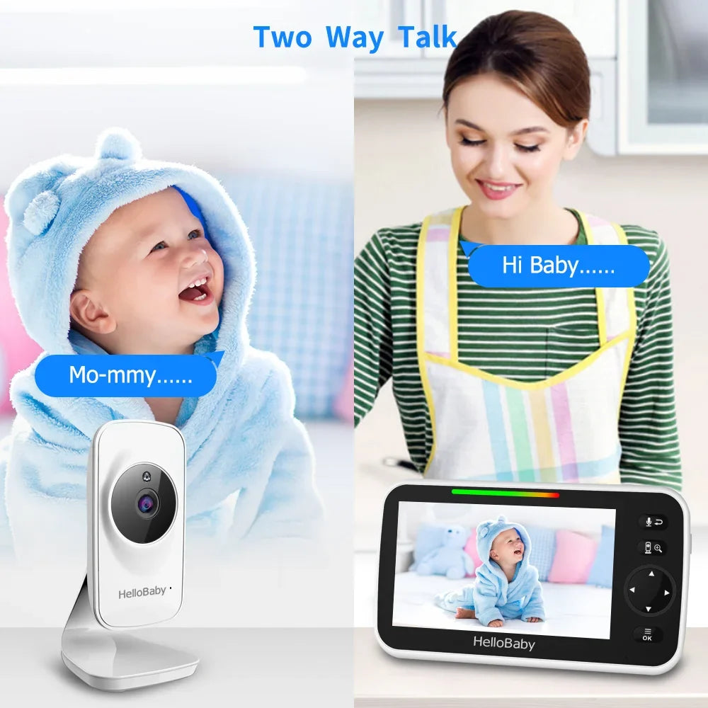 Video Baby Monitor with Camera and Audio, 5" Color LCD Monitor HelloBaby Monitor Camera, Infrared Night Vision, Temperature Display, Lullaby, Two Way Audio and VOX Mode 5 inches