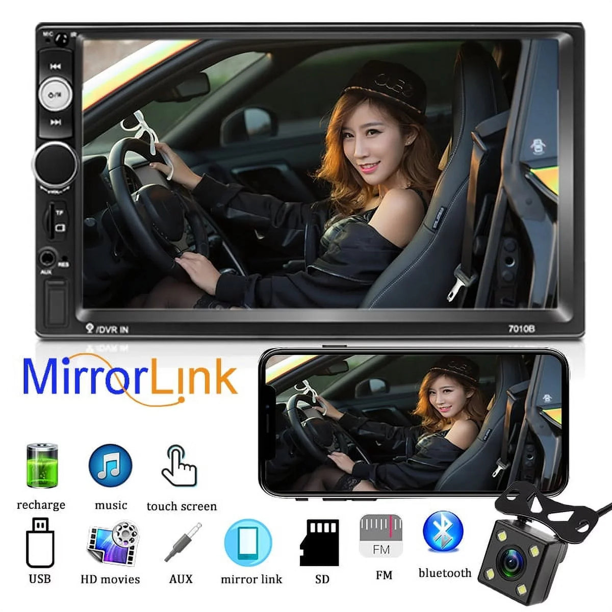 HD Touch Display Car Stereo Car MP4 MP5 player 2 DIN Bluetooth 7 Inch car radio with Rear View Camera/ Mirror Link /Car Audio /Video /FM /USB /TF /AUX