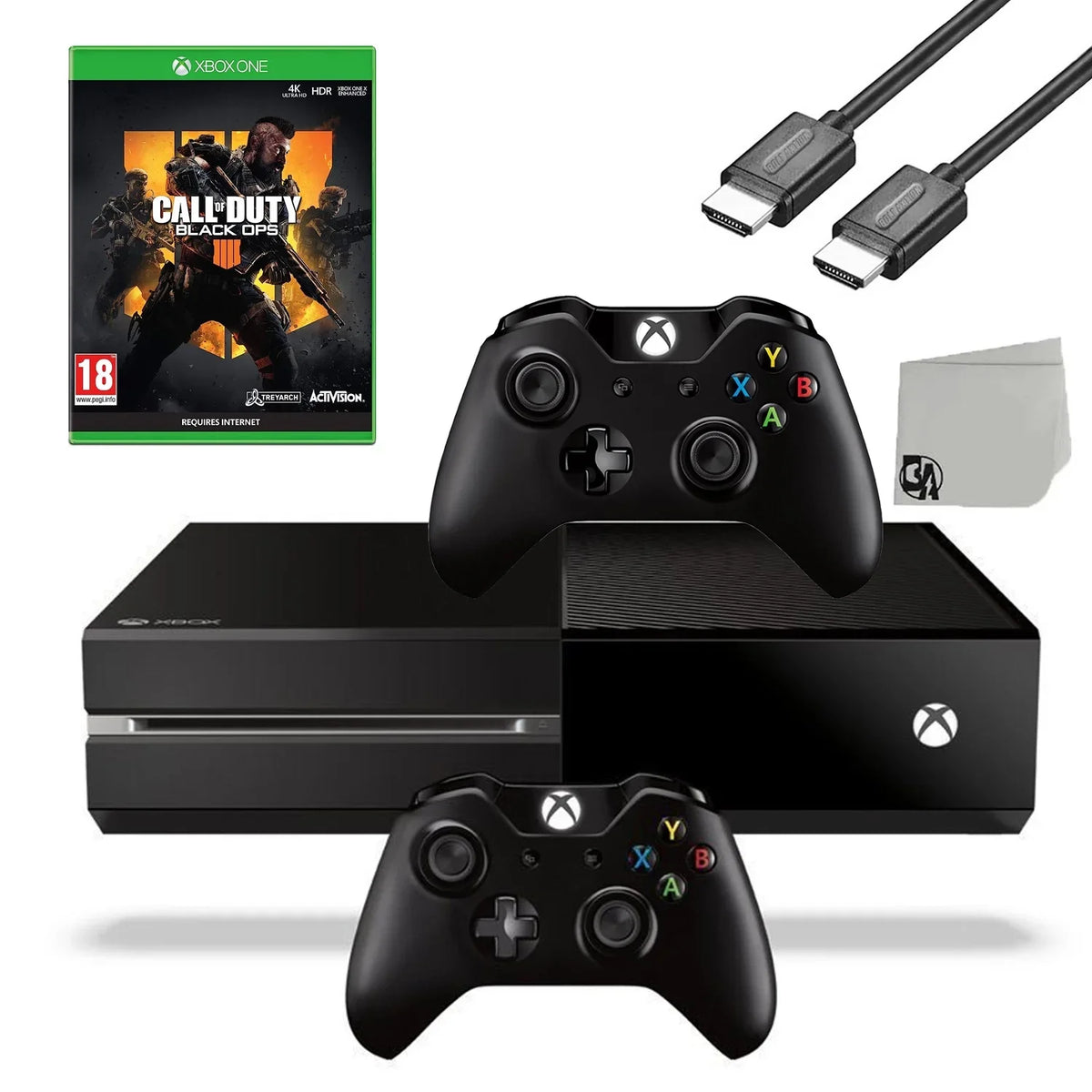 Xbox One Original 500GB Gaming Console Black HDMI Cable 2 Controller Included With Call of Duty Black Ops 4 Game BOLT AXTION Bundle Second-hand
