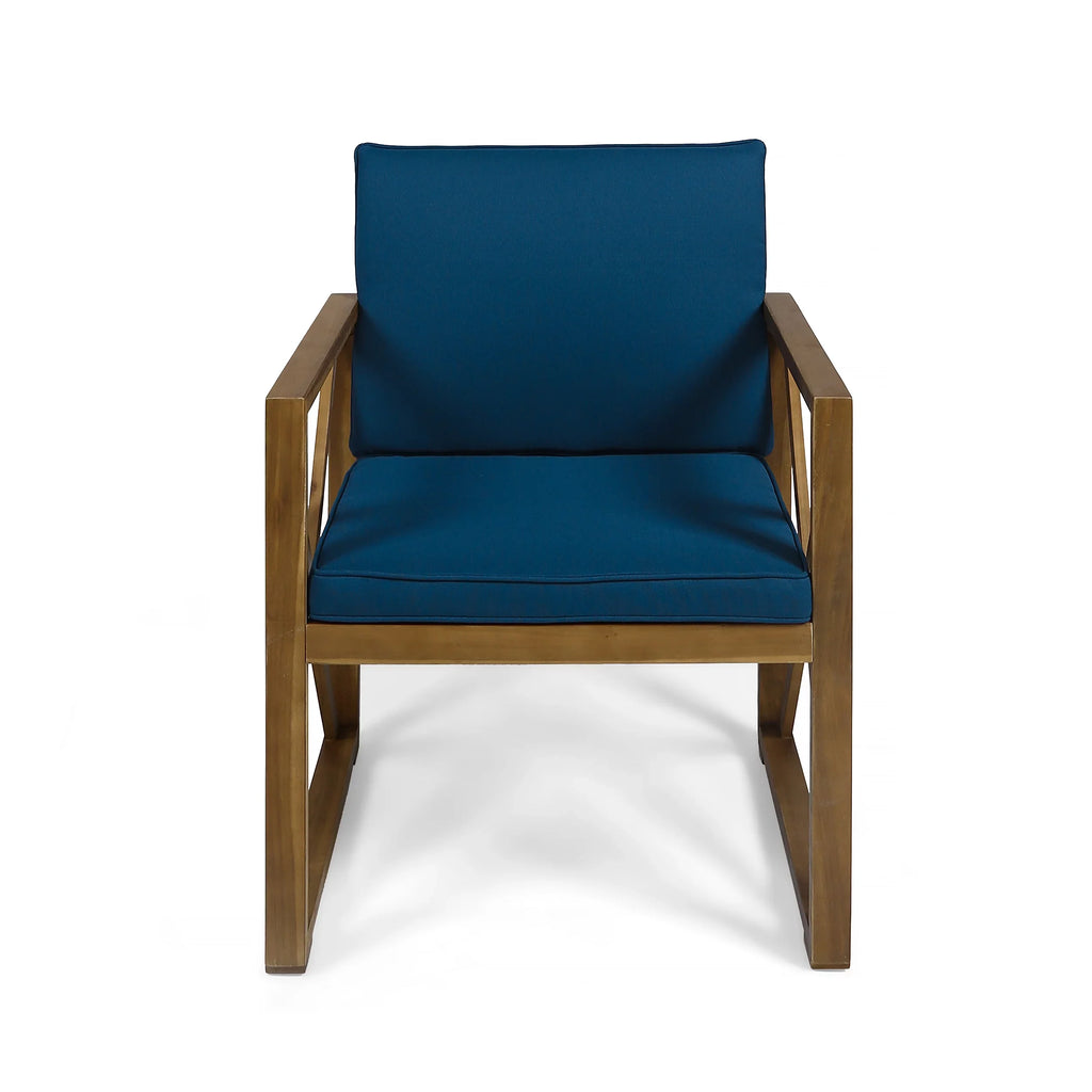 GDF Studio Arcadia Outdoor Acacia Wood 4 Seater Chat Set with Cushions, Brown and Dark Teal