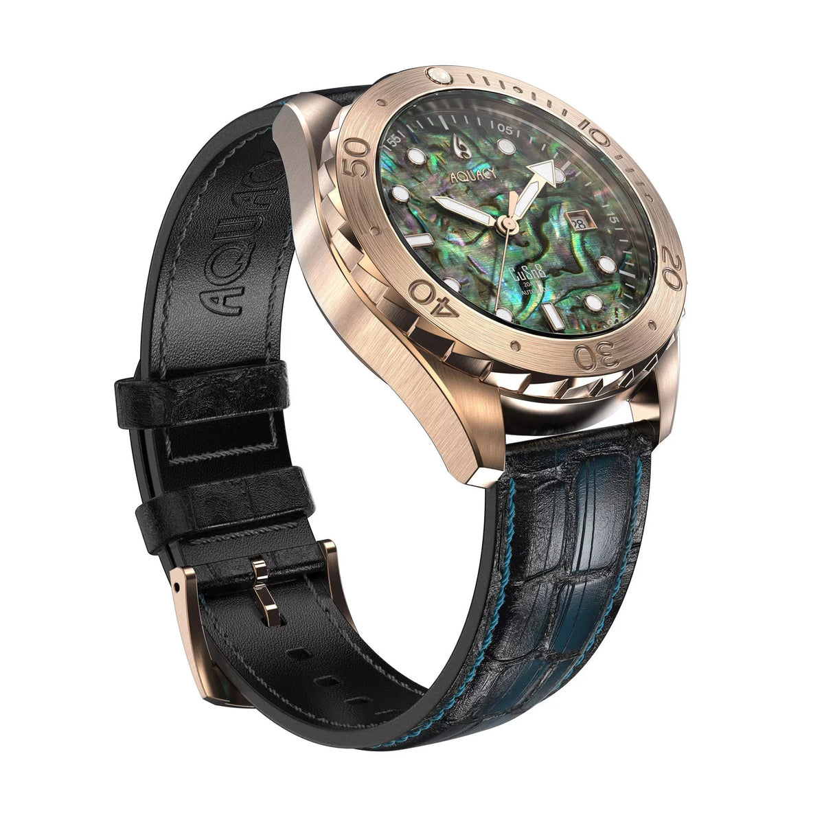 Aquacy Bronze CuSn8 Abalone Automatic Diver Watch BR.AB.8215.L - Screw Down 316L Stainless Case Back - 200M Fluid Resistance - 40 Hours Approx Power Reserve Dive Swimming Wrist Watches For Men