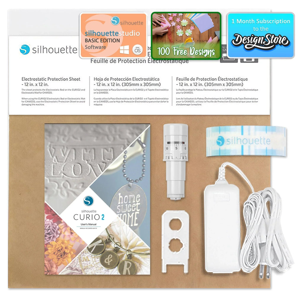 Silhouette Curio 2 w/ Advanced Blade Pack, 38 Oracal Sheets, Siser HTV