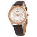 Seiko Stainless Steel and Rose Gold Brown Leather Women's Watch SUR428