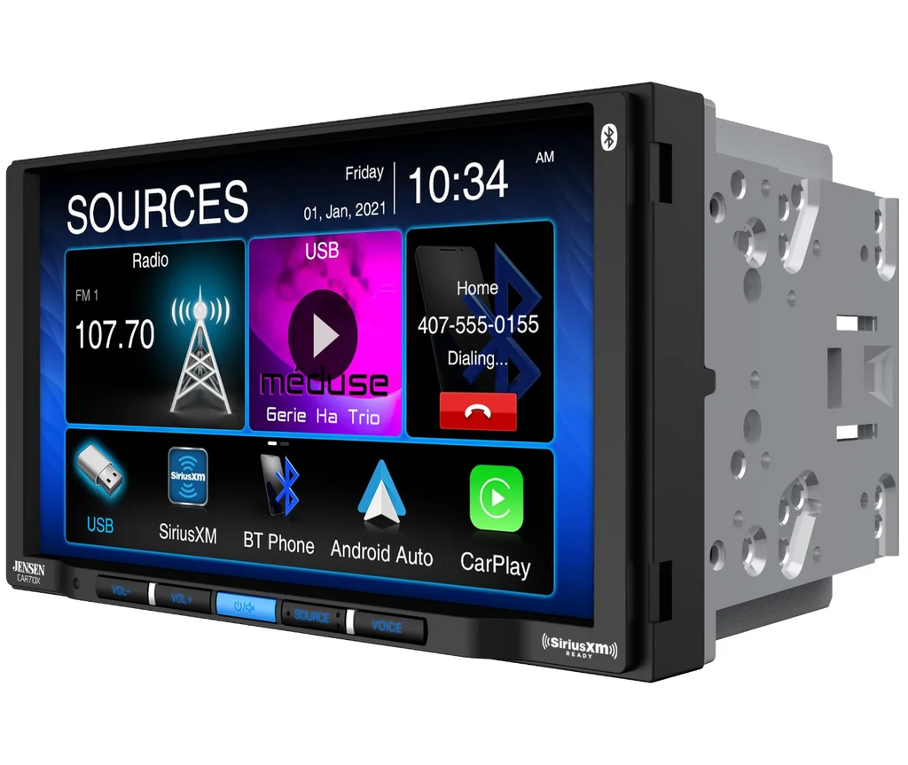 Jensen CAR710X 7” Mechless Multimedia Receiver with CarPlay l Android Auto l SiriusXM-Ready l Built-in Bluetooth l 240 Watts MOSFET Power (60W x 4)