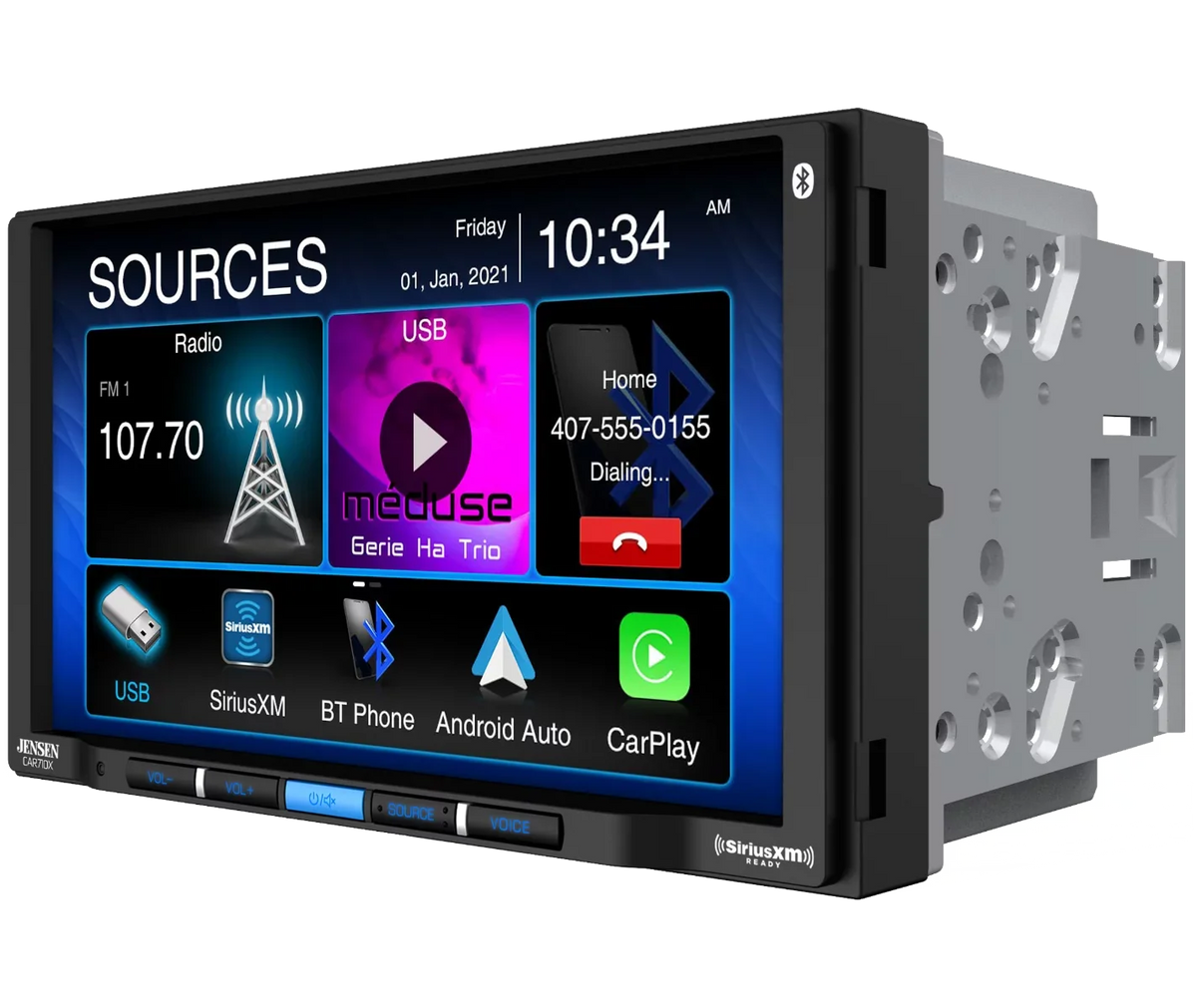 Jensen CAR710X 7” Mechless Multimedia Receiver with CarPlay l Android Auto l SiriusXM-Ready l Built-in Bluetooth l 240 Watts MOSFET Power (60W x 4)