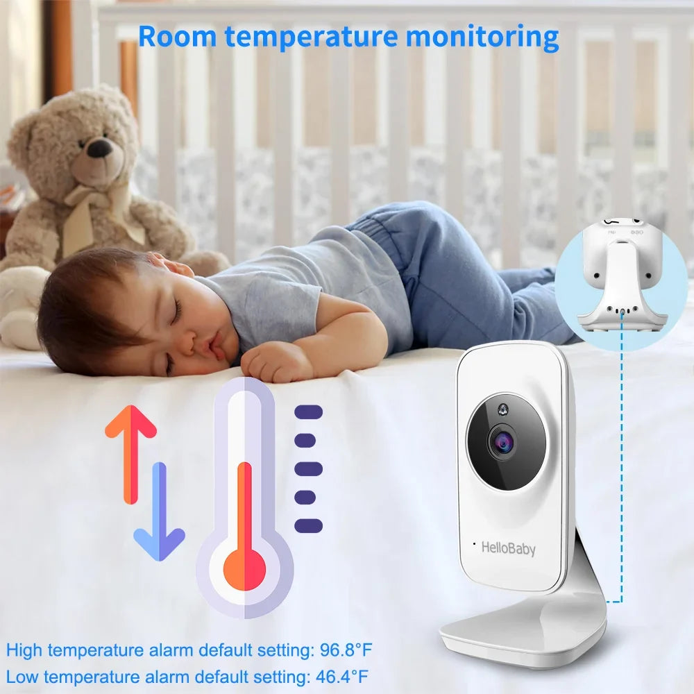 Video Baby Monitor with Camera and Audio, 5" Color LCD Monitor HelloBaby Monitor Camera, Infrared Night Vision, Temperature Display, Lullaby, Two Way Audio and VOX Mode 5 inches