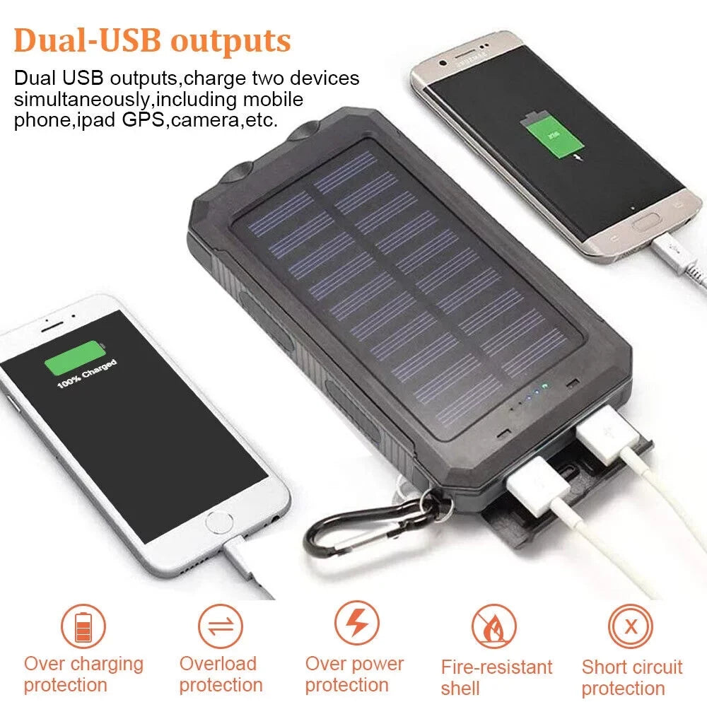 Super 90000000mAh USB Portable Charger Solar Power Bank For Cell Phone Black US