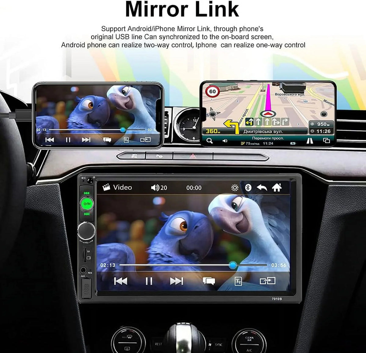 HD Touch Display Car Stereo Car MP4 MP5 player 2 DIN Bluetooth 7 Inch car radio with Rear View Camera/ Mirror Link /Car Audio /Video /FM /USB /TF /AUX