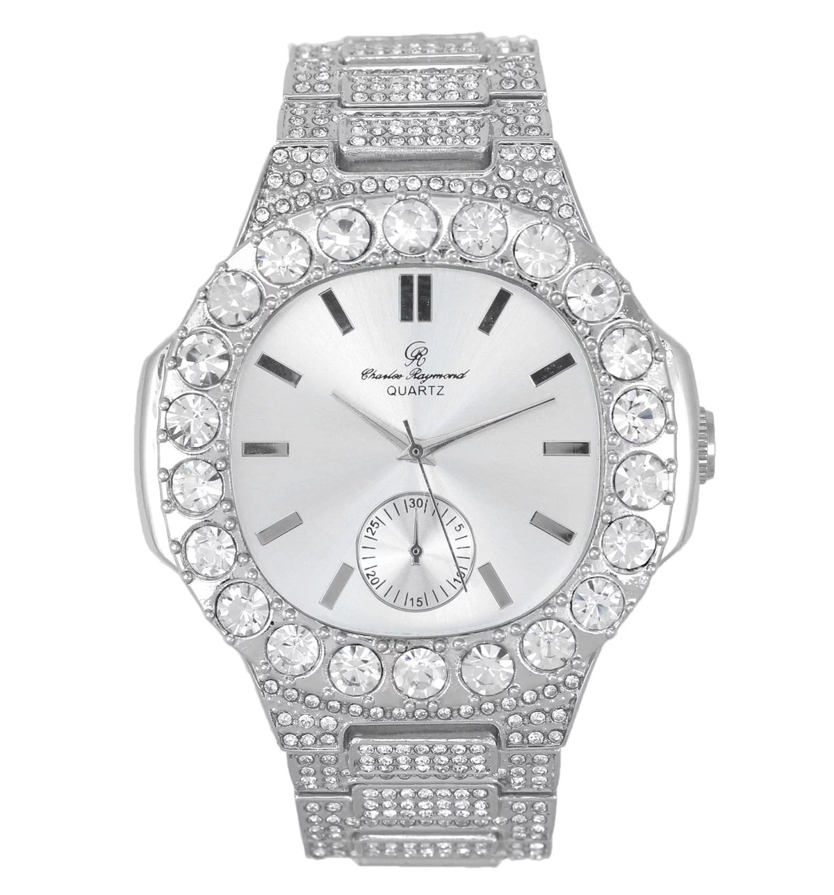 Bigger is Better Oversized Diamonds or Baguette Diamonds for The Luxurious King. Your Style!! Your Choice!! - Bling-ed Out Oblong Metal Mens Watch - ST10316CE (Silver Silver)