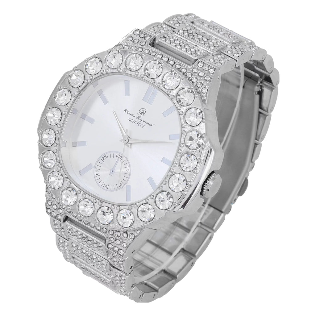 Bigger is Better Oversized Diamonds or Baguette Diamonds for The Luxurious King. Your Style!! Your Choice!! - Bling-ed Out Oblong Metal Mens Watch - ST10316CE (Silver Silver)
