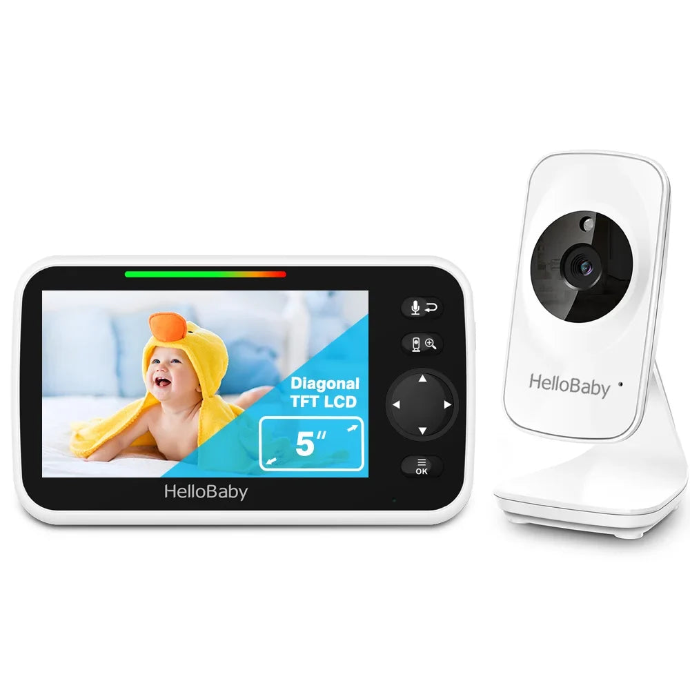 Video Baby Monitor with Camera and Audio, 5" Color LCD Monitor HelloBaby Monitor Camera, Infrared Night Vision, Temperature Display, Lullaby, Two Way Audio and VOX Mode 5 inches