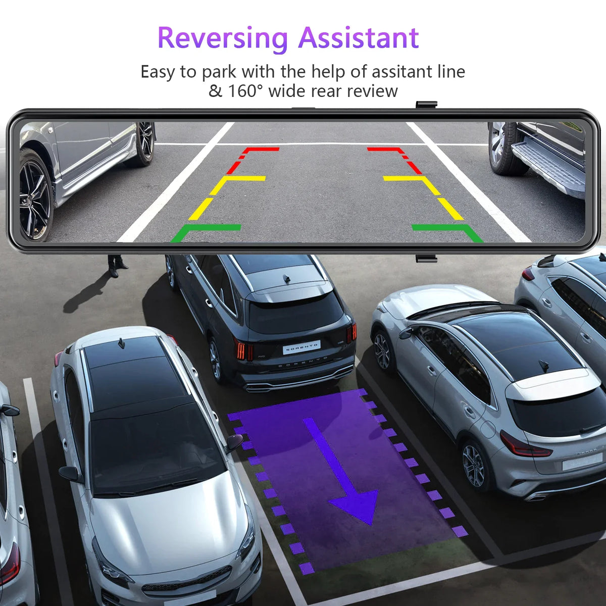 TOGUARD Rear View Mirror Camera, 12" Touch Monitor 4K+1080P Front and Rear Dash Cam, Parking Assist, Parking Monitoring, GPS