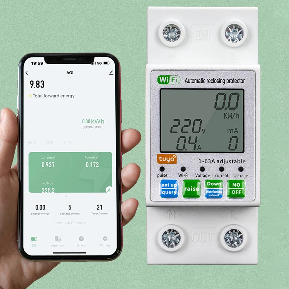 Xiaomi 63A Din Rail WIFI Smart Energy Meter Timer Power Monitor KWh Meter Wattmeter 110V 220V Smart Life Alexa Google Home Alice