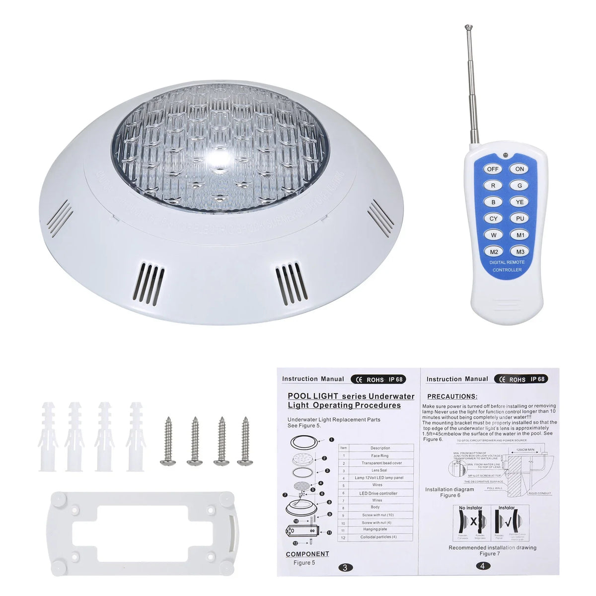 AC12V 45W LED RGB Swimming Pool Lights 7 Color Changing Liquid Lamp IP68 Fluid Pool Light with Remote Control