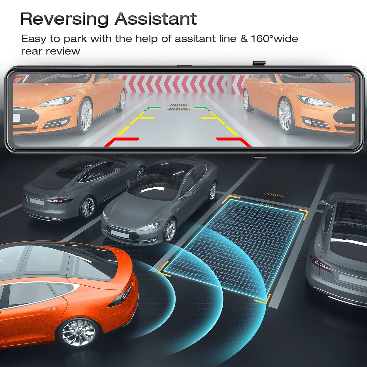 TOGUARD Rear View Mirror Camera, 12" Touch Monitor 4K+1080P Front and Rear Dash Cam, Parking Assist, Parking Monitoring, GPS