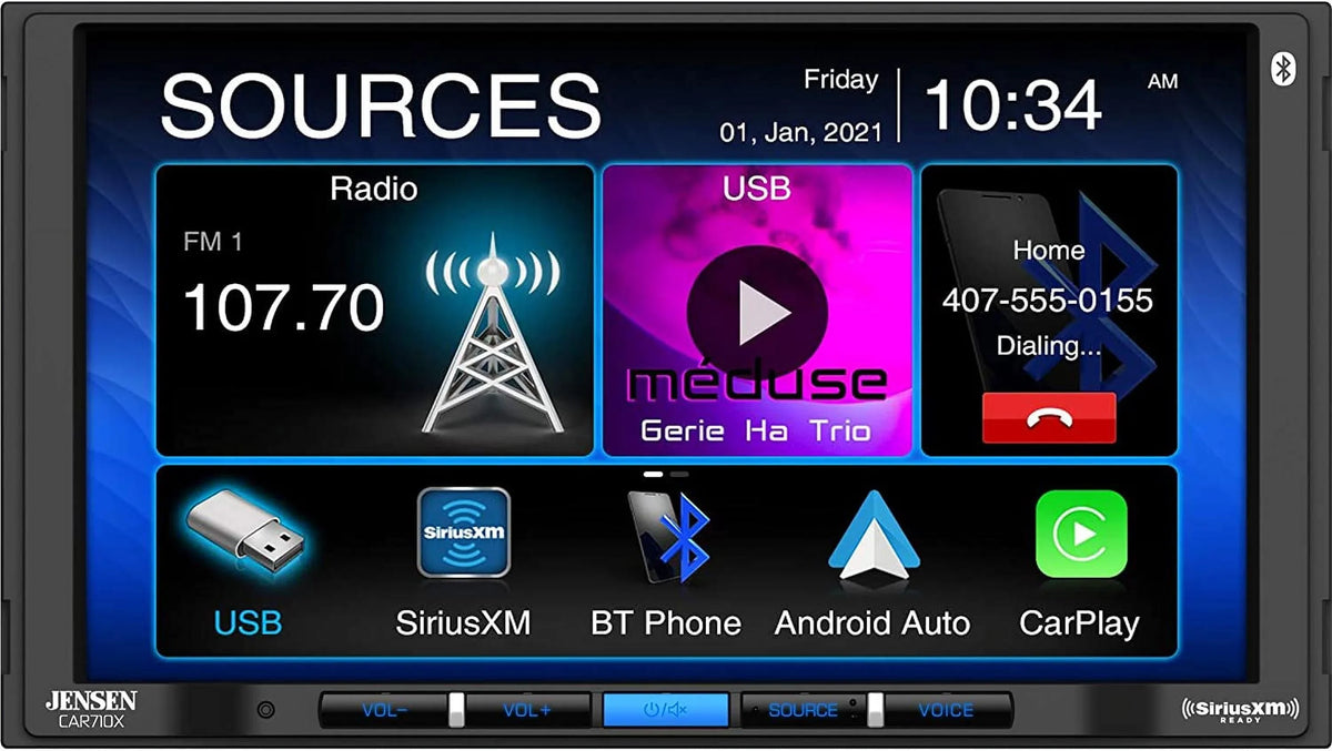 Jensen CAR710X 7” Mechless Multimedia Receiver with CarPlay l Android Auto l SiriusXM-Ready l Built-in Bluetooth l 240 Watts MOSFET Power (60W x 4)