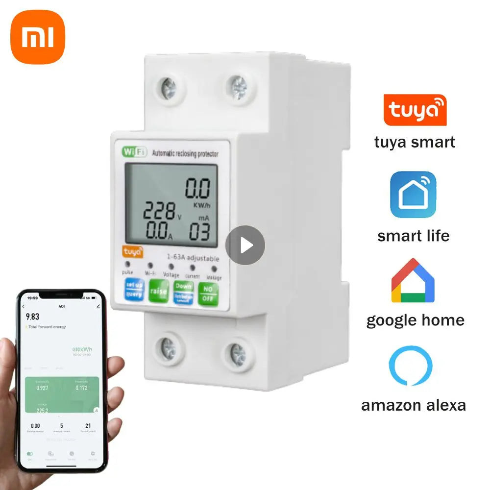 Xiaomi 63A Din Rail WIFI Smart Energy Meter Timer Power Monitor KWh Meter Wattmeter 110V 220V Smart Life Alexa Google Home Alice