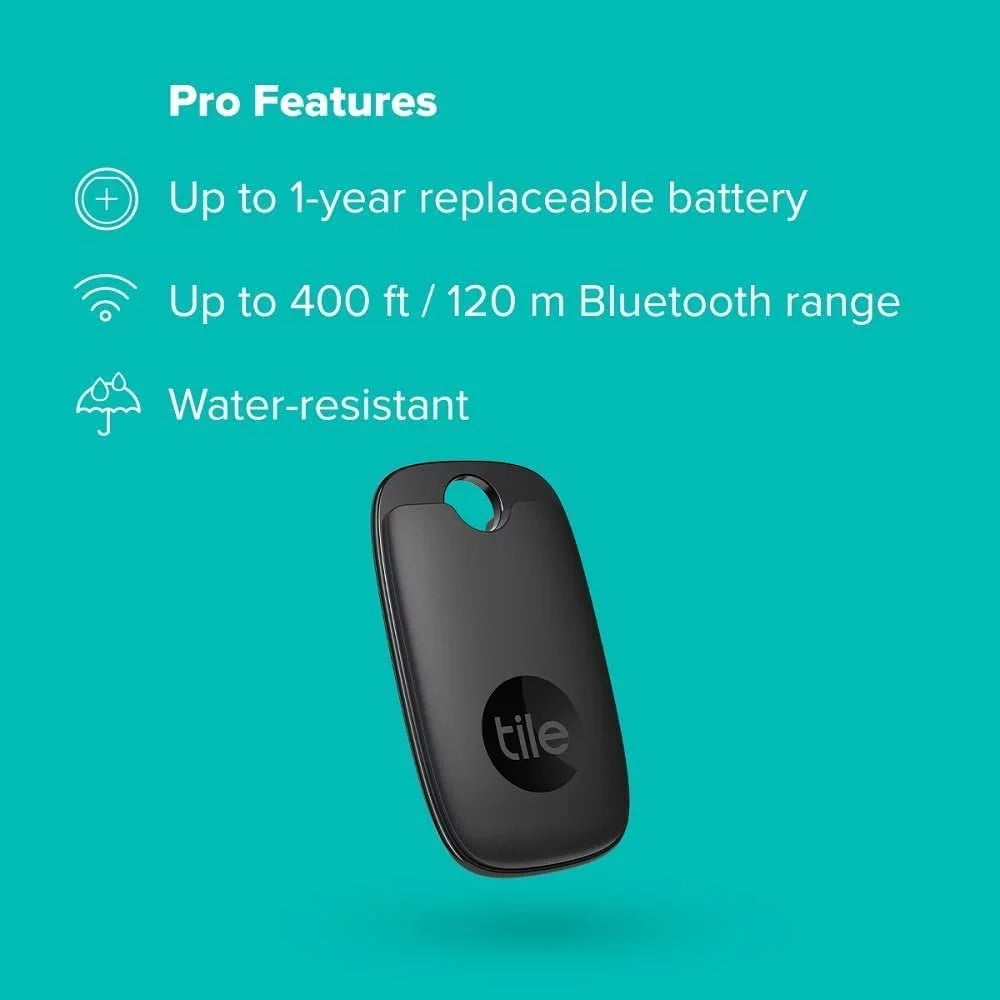 Tile Pro 2022 2-Pack. Powerful Bluetooth Tracker, Keys Finder and Item Locator for Keys, Bags, and More; Up to 400 ft Range. Liquid Phone Finder. iOS and Android Compatible.