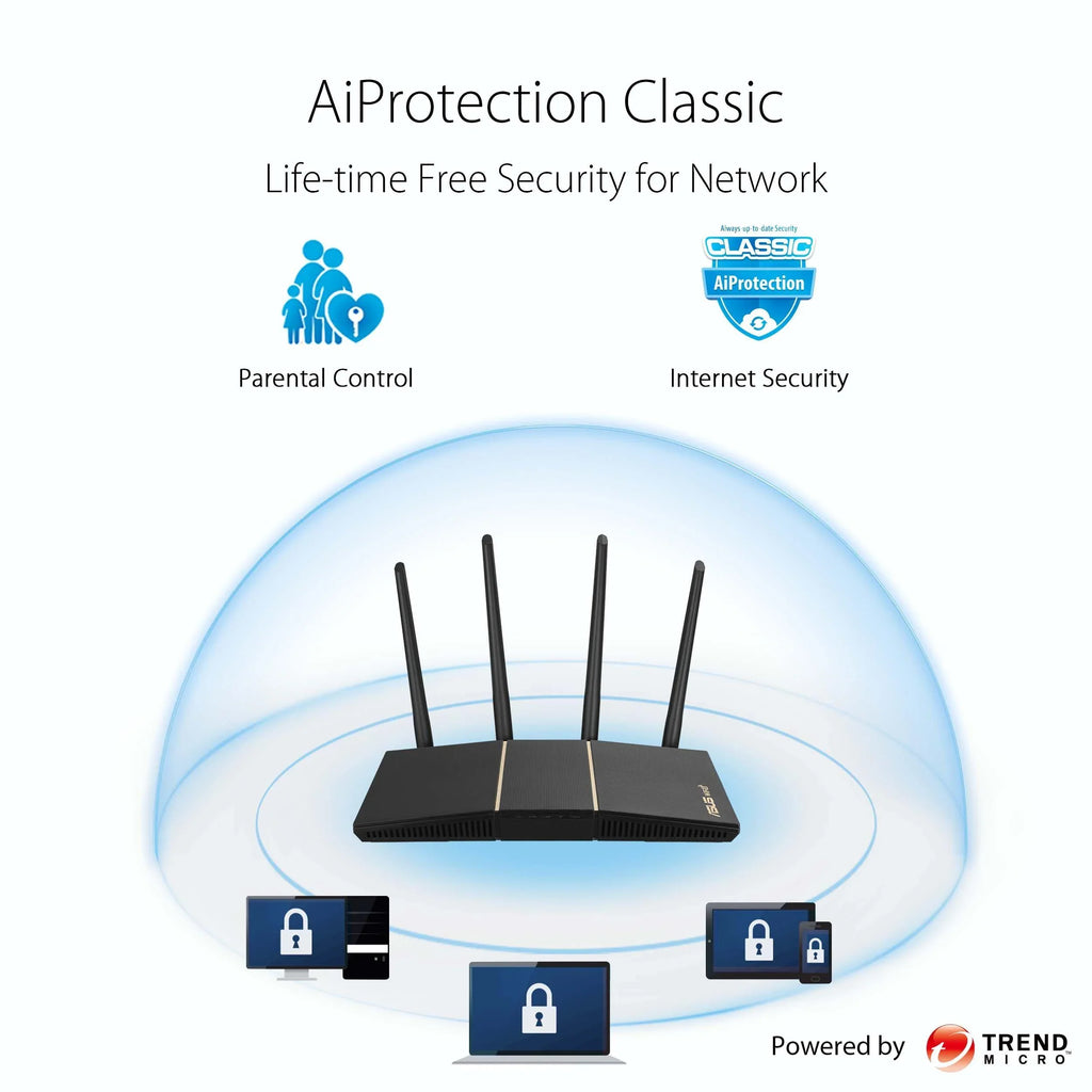 WiFi 6 Router (RT-AX57) - Dual Band Gigabit Wireless Internet Router, Gaming & Streaming, AiMesh Compatible, Included Lifetime Internet Security, Parental Control, MU-MIMO, OFDMA